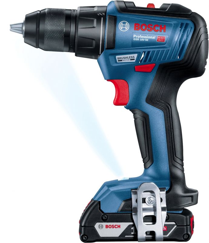 Шуруповерт-дриль Bosch GSR 18 V-50, 18V, 2*2 Ач, 28/50/50 Нм, 460/1800 об/хв, 1кг, кейс, ЗУ, приналежності