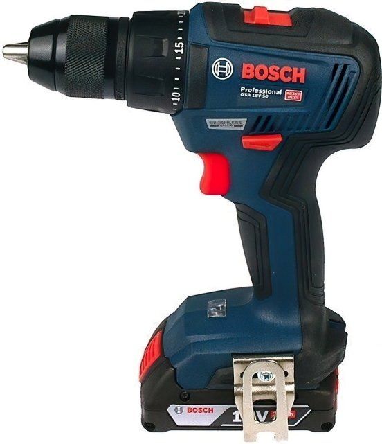 Шуруповерт-дриль Bosch GSR 18 V-50, 18V, 2*2 Ач, 28/50/50 Нм, 460/1800 об/хв, 1кг, кейс, ЗУ, приналежності