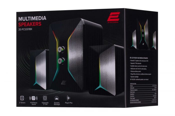 Акустична система 2E PCS301 RGB, 2.1, USB, Black