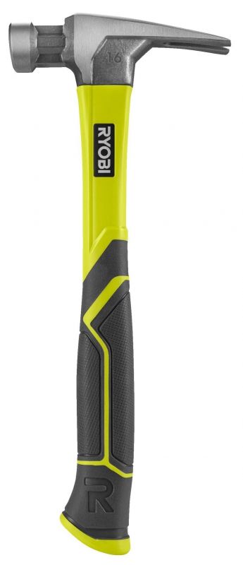 Молоток столярний Ryobi RH16FSS, 450г (16oz), рукоятка зі скловолокна гумова, гвоздодер, магнітний тримач.