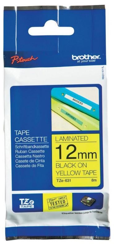 Стрічка Brother 12mm Laminated yellow, Print black