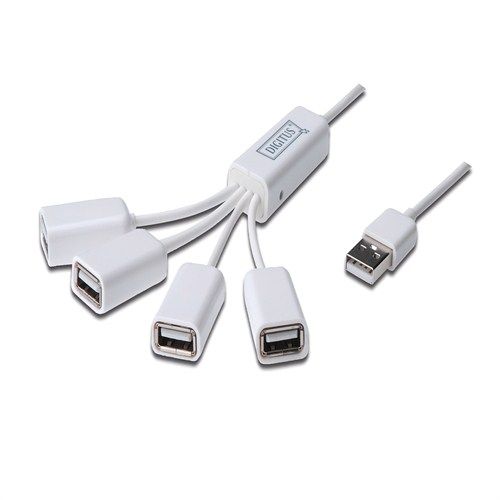 Концентратор Digitus USB 2.0, 4 порта, пасивний без БП, White