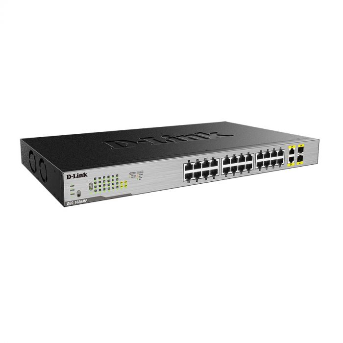 Комутатор D-Link DGS-1026MP 24x1GE c PoE, 2xSFP/GE, 370W