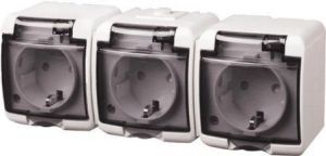 Розетка ETI RHE-3sd,3хSchuko, димчаста кришка, IP54