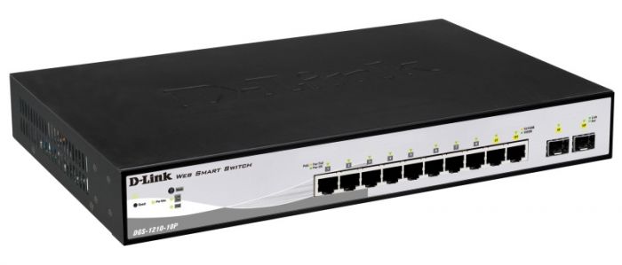 Комутатор D-Link DGS-1210-10P 8xGE PoE, 2xSFP, WebSmart