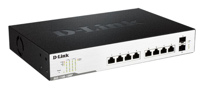 Комутатор D-Link DGS-1100-10MP 8xGE PoE 2xSFP, 130Вт, EasySmart