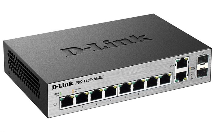 Комутатор D-Link DGS-1100-10/ME 8x1GE, 2xSFP/1GE (combo) MetroEthernet Smart