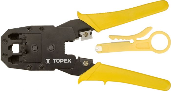 Кліщі обтискні TOPEX, для обтиску телефонних наконечників 4P, 6P, 8P, тримач прогумований, 197 мм