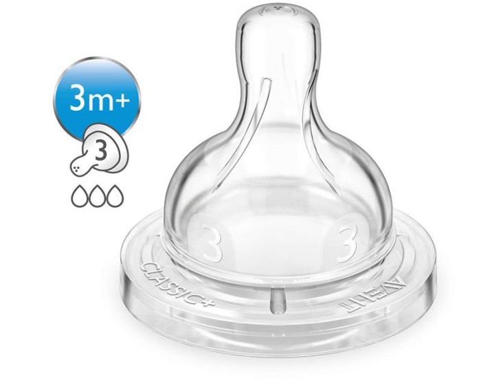 Соска силіконова Avent Classic+ середній потік 2шт 3+ SCF633/27