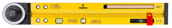 Кутомір розвідний TOPEX, рівень 2 капсули, лінійка, циркуль, 500x500 мм