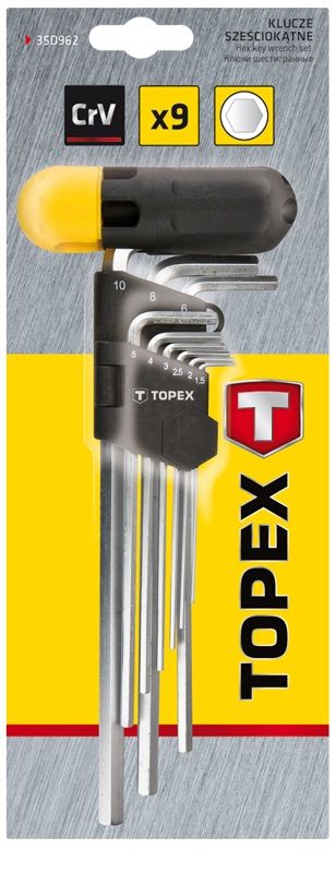 Ключі шестигранні TOPEX, набір 9 од., 1.5-10 мм, рукоятка для ключів, довгі