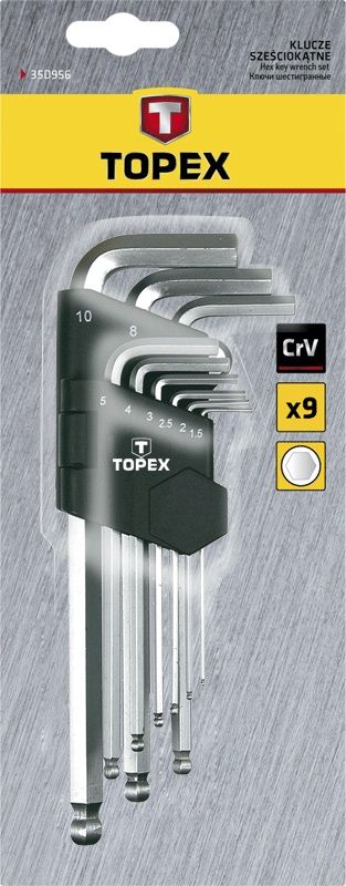 Ключі шестигранні TOPEX, набір 9 од., 1.5-10 мм, кулястий наконечник, довгі