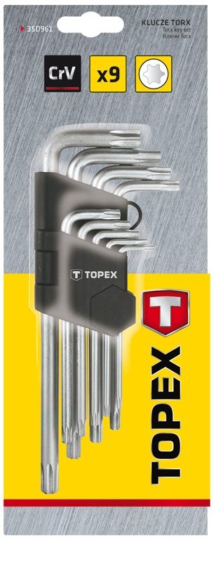 Ключі Torx TOPEX, набір 9 од., Torx з отвором, T10-T50, довгі