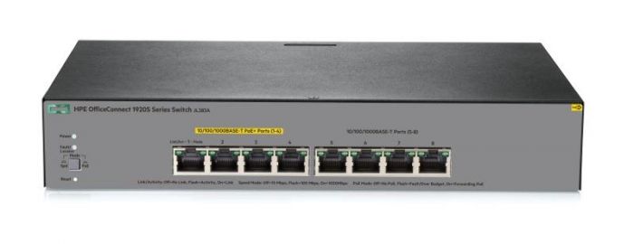 Комутатор HPE 1920S 8G PPoE+ Switch, 4xGE, 4xGE PoE+(65W) ports, L2/3, Static, LT Warranty