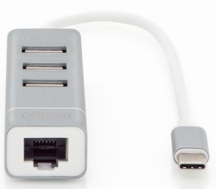 Концентратор-адаптер DIGITUS USB Type-C, 3xUSB+Fast Ethernet