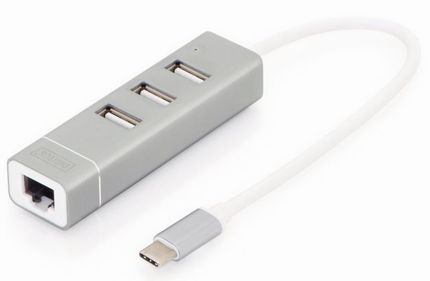 Концентратор-адаптер DIGITUS USB Type-C, 3xUSB+Fast Ethernet