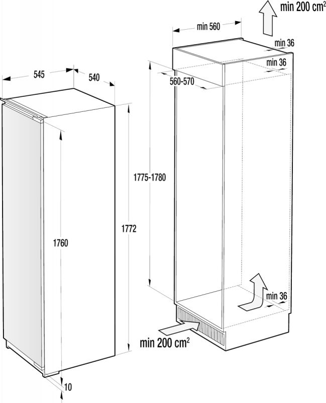 Вбуд. холодильна шафа Gorenje RI2181A1, 177х55х54см, 1 двері, 301л, А+, FrostLess , Зона св-ті, Внутр. Диспл, Білий