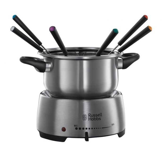 Електричне фондю Russell Hobbs Fiesta, ємність 2 л, 1200 Вт, 6 виделок в комплекті, нерж. сталь, сірий