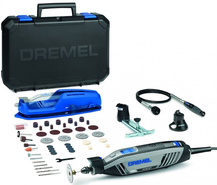 Шліфувально-гравірувальна машина Dremel 4300-3/45, 175Вт, 5000-35000об/хв, 45 насадок, 24см, 0.66кг, LED 360°