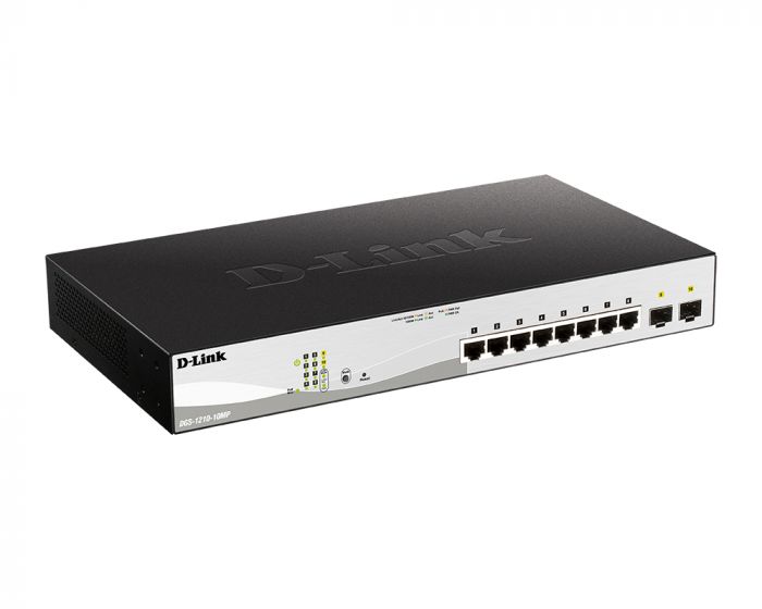 Комутатор D-Link DGS-1210-10MP 8xGE PoE, 2xSFP, 130Вт