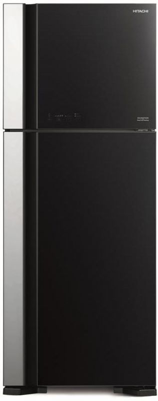 Холодильник Hitachi з верхн. мороз., 184x72х74, холод.відд.-345л, мороз.відд.-105л, 2дв., А++, NF, інв., зона нульова, чорний (скло)