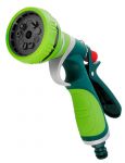 Зрошувач ручний Verto, пістолетний, 1/2"-3/4", 9 функцій, регулювання форми струменя води, тримач двокомпонентний Зрошувач ручний Verto, пістолетний, 1/2"-3/4", 9 функцій, регулювання форми струменя води, тримач двокомпонентний