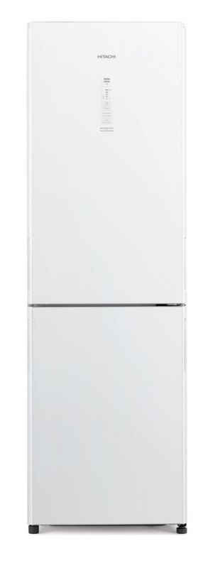 Холодильник Hitachi з нижн. мороз., 190x60х65, холод.відд.-215л, мороз.відд.-115л, 2дв., А++, NF, інв., зона нульова, білий (скло)