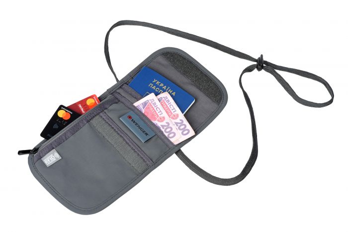 Гаманець на шию, Wenger Neck Wallet with RFID pocket, сірий