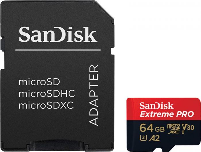 Карта пам'яті SanDisk microSD   64GB C10 UHS-I U3 R170/W90MB/s Extreme Pro V30 + SD