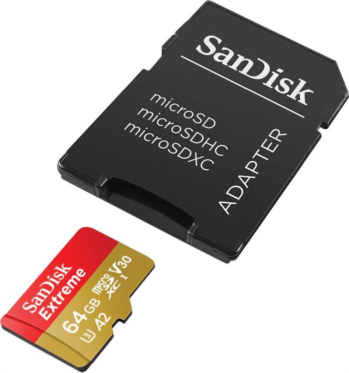 Карта пам'яті SanDisk microSD   64GB C10 UHS-I U3 R160/W60MB/s Extreme V30 + SD