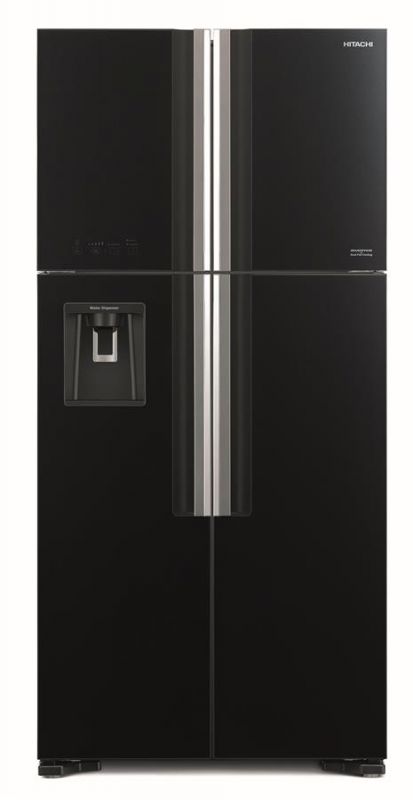 Холодильник з верхньою мороз. HITACHI R-W660PUC7GBK, 184х75х86см, 4 дв., Х- 396л, М- 144л, A+, NF, Інвертор, Чорне скло