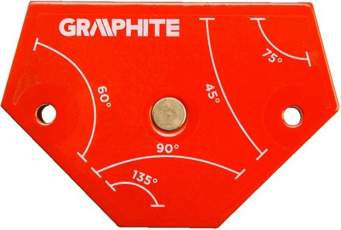 Кутник зварювальний GRAPHITE, магнітний, 64x95x14 мм, максимальна вантажопідйомність 11.4 кг, кут 45,60,75,90,135°