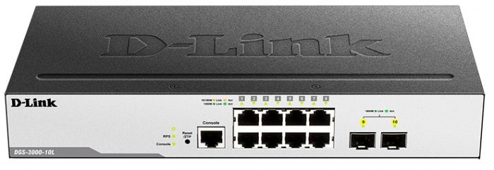 Комутатор D-Link DGS-3000-10L 8xGE, 2xSFP, L2