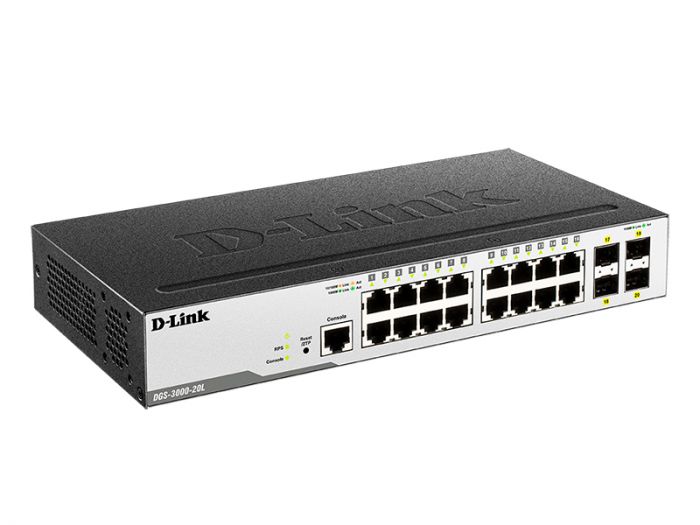 Комутатор D-Link DGS-3000-20L 16xGE, 4xSFP, L2