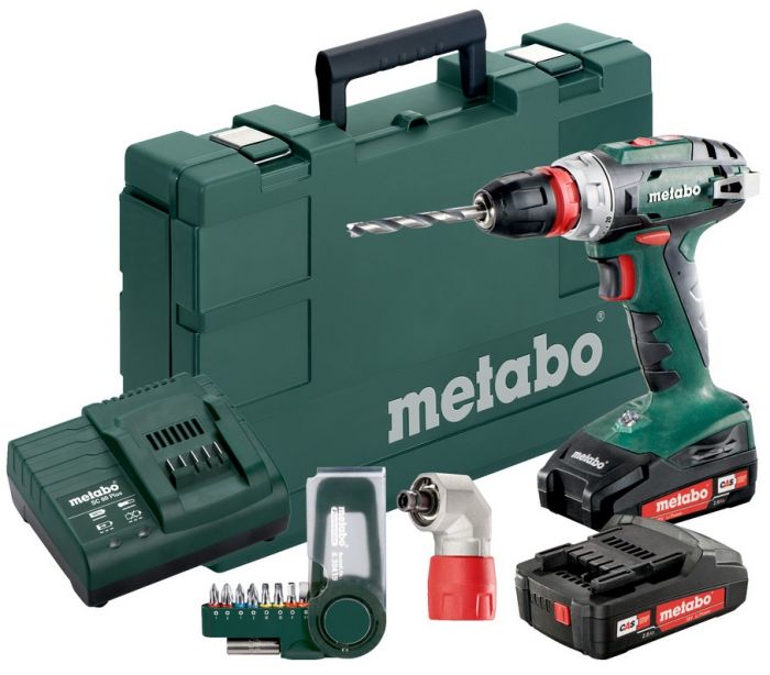 Шуруповерт-дриль Metabo BS 18 Quick акумуляторний, 18V 2x2Aг,кофр, кут.насадка,набір SP(9 шт)