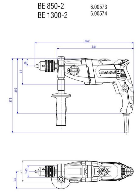 Дриль Metabo BEV 1300-2, 2 швидкості, ключевий патрон,коробка