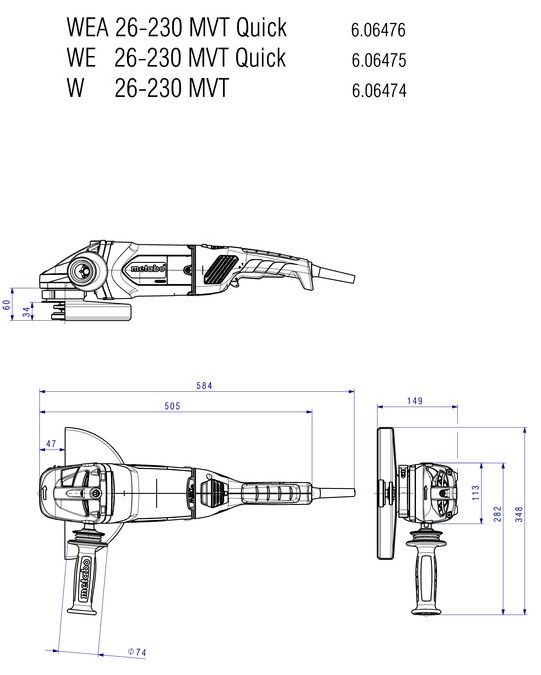 Шліфмашина кутова  Metabo W 26-230 MVT, 2600Вт, 230мм, антивибрационная система