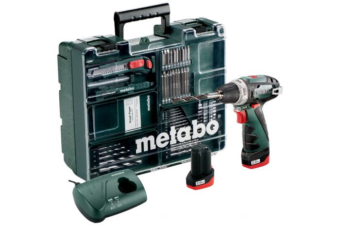 Шуруповерт-дриль Metabo PowerMaxx BS Basic акумуляторний, 10.8V 2x2Aг, кофр, набір приладдя 63 шт