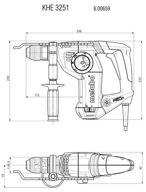 Перфоратор Metabo KHE 3251 800Вт, комбі, 3 режима, пластик.кофр, змінний патрон