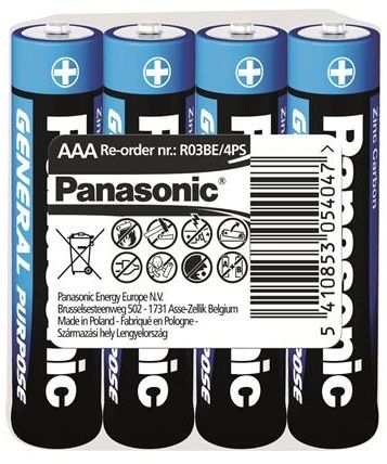 Батарейка Panasonic GENERAL PURPOSE вугільно-цинкова AAA(R3) плівка, 4 шт.