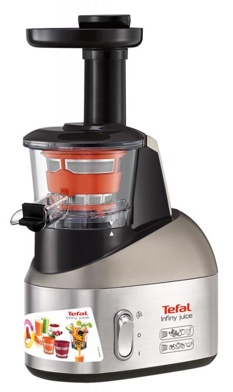 Соковитискач Tefal Infiny Press шнекова 200Вт, чаша-0.8л, жмих-0.8л, пластик, чорно-сірий