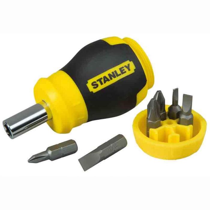 Викрутка Stanley "Multibit Stubby", бітотримач 1/4", зберігання біт у рукоятці, 6 біт, SL, PH, PZ