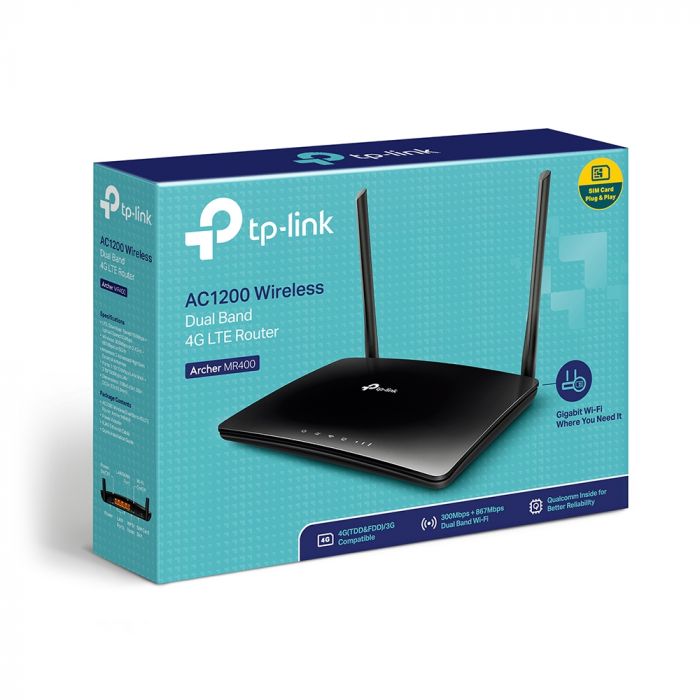 4G-Маршрутизатор TP-LINK TL-MR400 AC1350 4G LTE 3xFE LAN 1xFE WAN 1xSim Card Slot