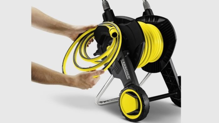 катушка для шланга Karcher "HT 4.500", складна, регулювання висоти ручки візка, довжина шланга: 1/2" 50м, 5/8" 35м, 3/4" 23м