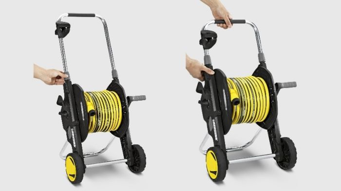 катушка для шланга Karcher "HT 4.500", складна, регулювання висоти ручки візка, довжина шланга: 1/2" 50м, 5/8" 35м, 3/4" 23м