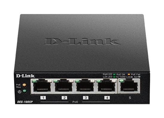 Комутатор D-Link DES-1005P 5xFE PoE (4x PoE, 1x Uplink, 60W)