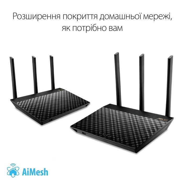 Маршрутизатор ASUS RT-AC67U 2PK AC1900 4xGE LAN 1xGE WAN 1xUSB3.0 1xUSB2.0 MU-MIMO MESH