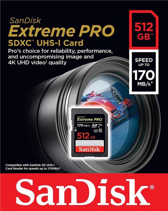 Карта пам'яті SanDisk SD  512GB C10 UHS-I U3 R170/W90MB/s Extreme Pro