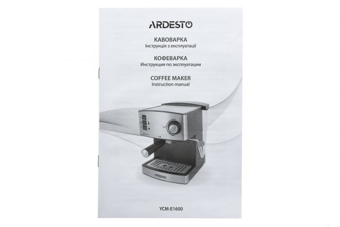 Кавоварка Ardesto YCM-E1600 - еспресо ріжкова/ 1.6 л/ італ. помпа 15 бар/ для 2 чашок/ панарелло