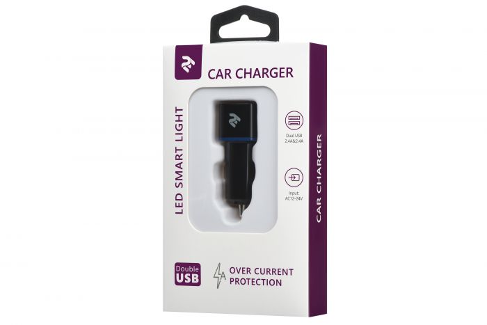 Автомобільний ЗП 2E Dual USB Car Charger 2.4A&2.4A, black